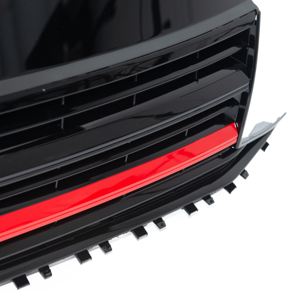 Kühlergrill in hochglanz schwarz mit roter Leiste und Emblemhalter für VW T6 Multivan/Transporter/Caravelle/Pritsche Modelle
