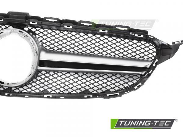 Upgrade Design Sportgrill / Kühlergrill passend für Mercedes Benz C-Klasse W205 / C205 / S205 18-23 Matt schwarz/Matt silber (ohne Kamera System)