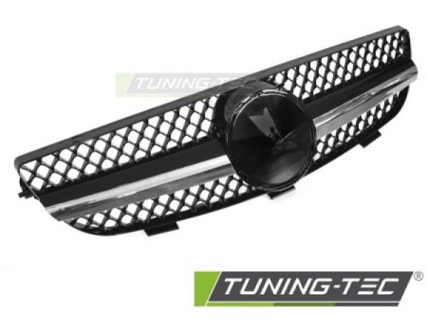 Upgrade Sportgrill / Kühlergrill passend für Mercedes Benz CLK W209 / A209 03-10 Hochglanz schwarz / chrom
