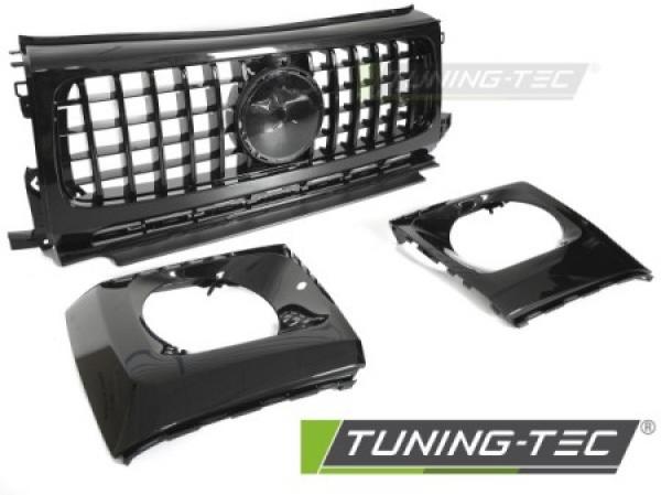 Upgrade Sportgrill / Kühlergrill + Scheinwerferblenden / Rahmen passend für Mercedes Benz G-Klasse W464 18-24 Hochglanz schwarz
