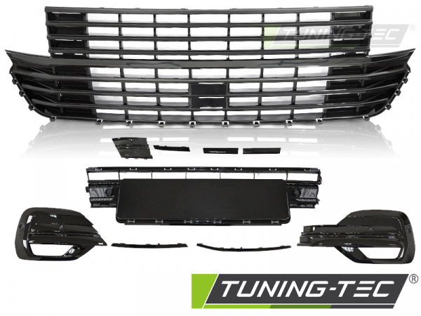 Upgrade Design Kühlergrill ohne Logo + Stoßstangenblenden für Volkswagen T6.1 ab 2019 Hochglanz schwarz