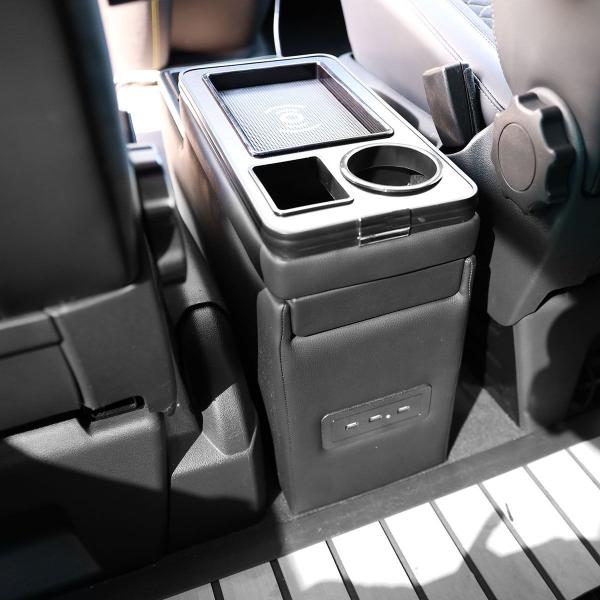 Black Edition Staufach Mittelkonsole Ablage für Citroen Jumpy 95-00 mit RGB Farbwechsel-LED Beleuchtung, USB und Induktions-Ladestation