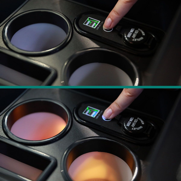 Black Edition Staufach Mittelkonsole Ablage für VW T4 90-03 mit RGB Farbwechsel-LED Beleuchtung, USB und Induktions-Ladestation