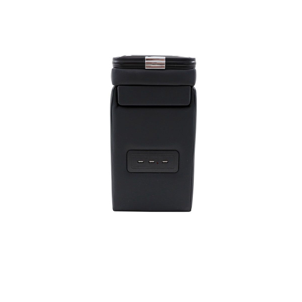 Black Edition Staufach Mittelkonsole Ablage für Citroen Jumpy 95-00 mit RGB Farbwechsel-LED Beleuchtung, USB und Induktions-Ladestation