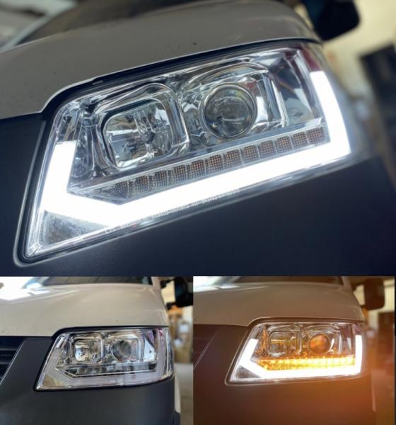 Upgrade LED Tagfahrlicht Scheinwerfer VW T5 03-09 dynamisch schwarz