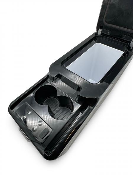 Upgrade+ "Freeze" Staufach Mittelkonsole Ablage für VW T5 03-09 mit Kühlfunktion, USB und Getränkehaltern + App Steuerung Grau