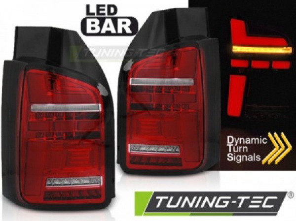 Voll LED Lightbar Design Rückleuchten für VW T6 15-19 rot/klar mit dynamischem Blinker (für Heckklappe)