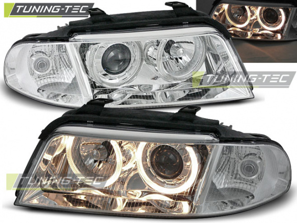 Upgrade Design Angel Eyes Scheinwerfer für Audi A4 B5 Facelift 99-00 chrom