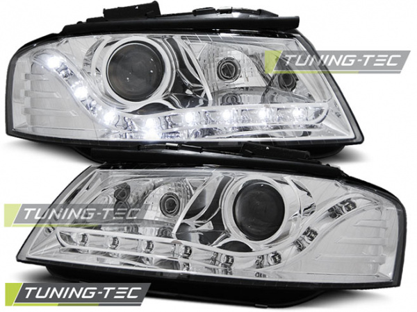 LED Tagfahrlicht - Design Scheinwerfer für Audi A3 8P 04-08 chrom