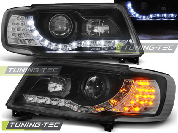 LED Tagfahrlicht Design Scheinwerfer für Audi 100 C4 91-94 schwarz
