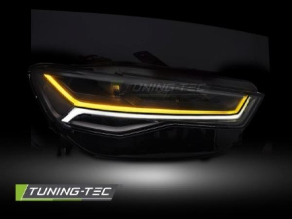 Voll LED Tagfahrlicht Scheinwerfer Set passend für Audi A6 4G (C7) Facelift 15-18 schwarz mit LED Blinker