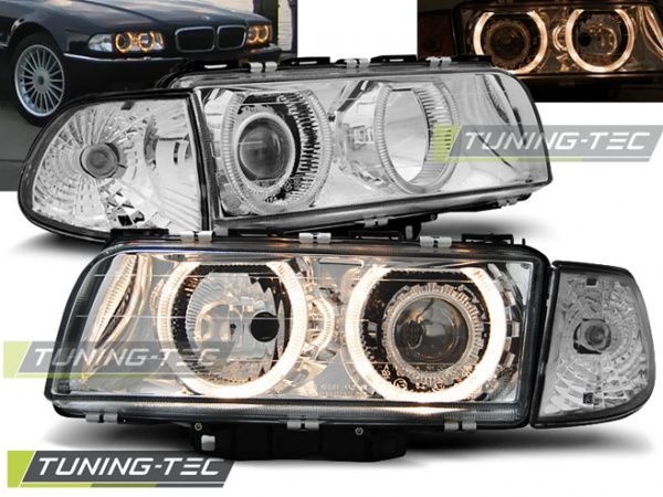 LED Angel Eyes Scheinwerfer für BMW 7er E38 94-98 chrom