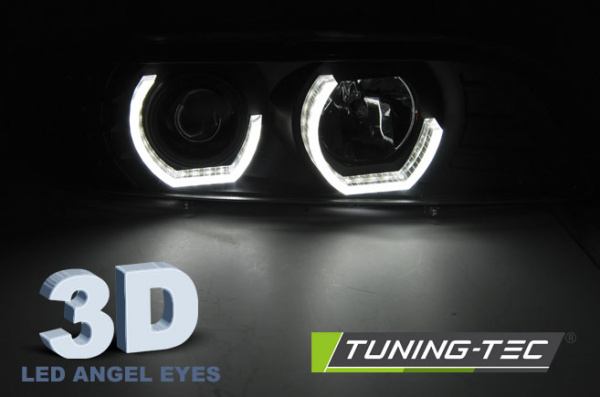 LED 3D Angel Eyes Scheinwerfer für BMW 5er E39 95-03 schwarz