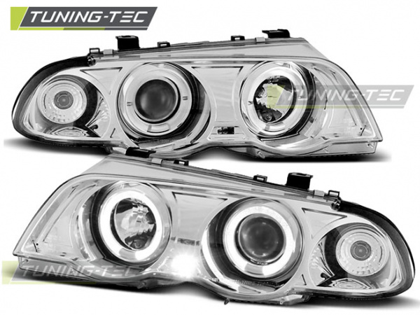 LED Angel Eyes Scheinwerfer für BMW 3er E46 98-01 chrom Set