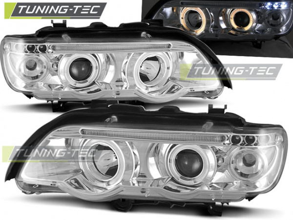 LED Angel Eyes Scheinwerfer für BMW X5 E53 99-03 chrom