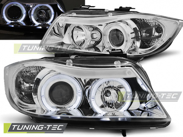 LED Angel Eyes Scheinwerfer für BMW 3er E90/E91 05-08 chrom