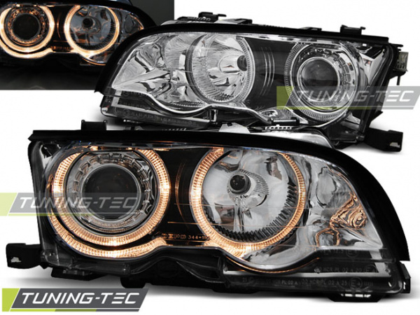 LED Angel Eyes Scheinwerfer für BMW 3er E46 Coupe / Cabrio 01-03 chrom Set