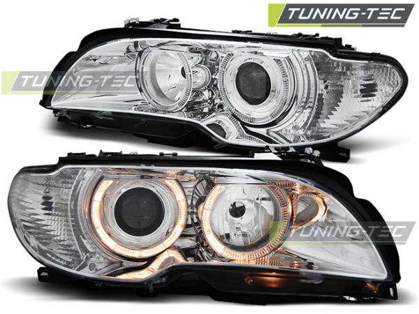 Upgrade Design Angel Eyes Scheinwerfer für BMW 3er E46 Coupe/Cabrio 03-06 chrom Set