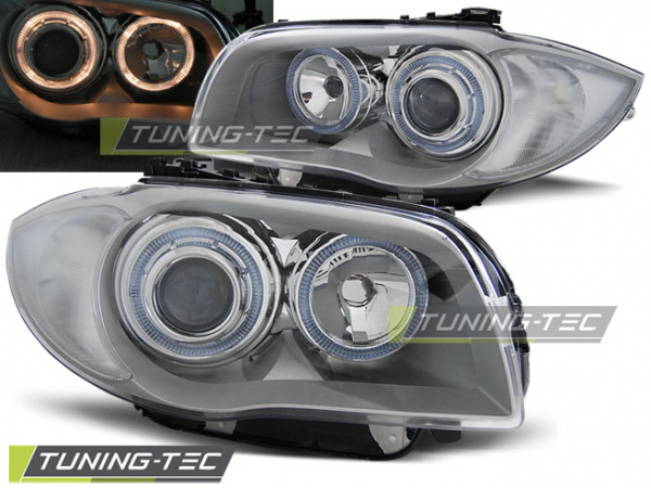 Upgrade Design Angel Eyes Scheinwerfer für BMW 1er E81, E82, E87, E88 04-11 chrom