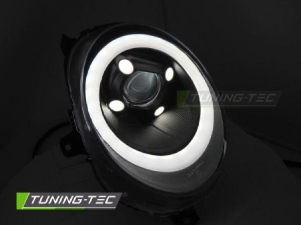 VOLL LED Tagfahrlicht Design Scheinwerfer für Mini Cooper R55/R56/R57 06-14 Hochglanz schwarz mit LED Blinker