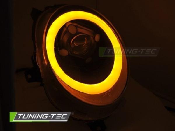 VOLL LED Tagfahrlicht Design Scheinwerfer für Mini Cooper R55/R56/R57 06-14 Hochglanz schwarz mit LED Blinker