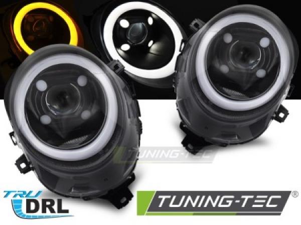 VOLL LED Tagfahrlicht Design Scheinwerfer für Mini Cooper R55/R56/R57 06-14 Hochglanz schwarz mit LED Blinker