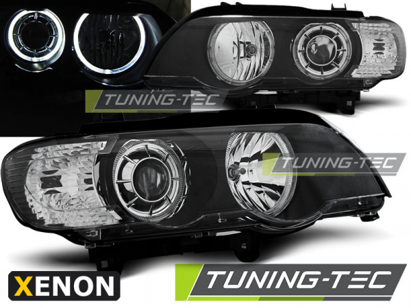 Xenon LED Angel Eyes Scheinwerfer für BMW X5 E53 99-03 schwarz