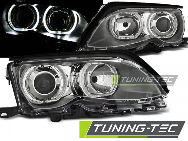 LED Angel Eyes Scheinwerfer für BMW 3er E46 01-05 chrom Set