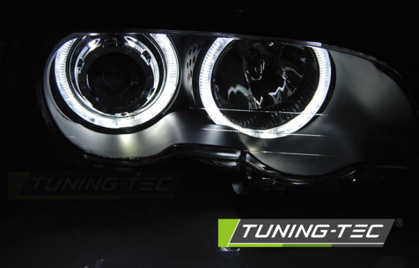 LED Angel Eyes Scheinwerfer für BMW 3er E46 Coupe / Cabrio 99-03 schwarz Set