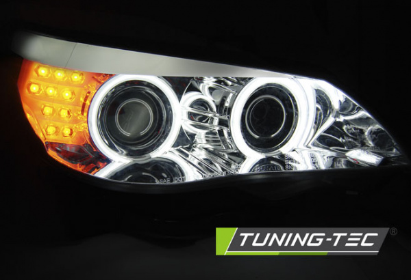 CCFL Angel Eyes Scheinwerfer für BMW 5er E60/E61 03-07 chrom mit LED Blinker