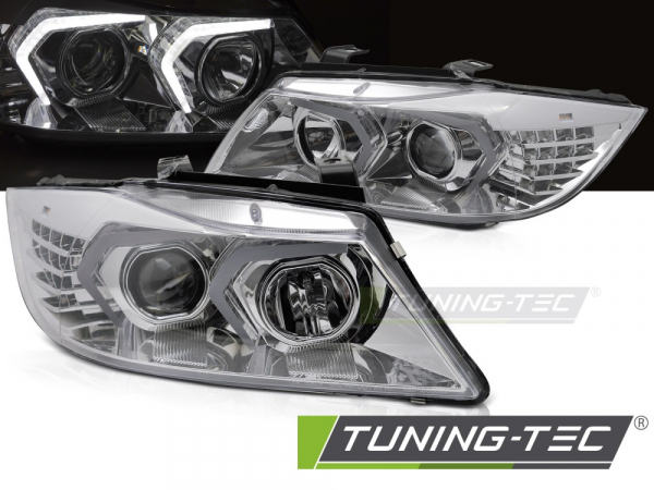 UPGRADE Design LED Angel Eyes Scheinwerfer Set für BMW 3er E90/E91 05-08 chrom mit LED Blinker