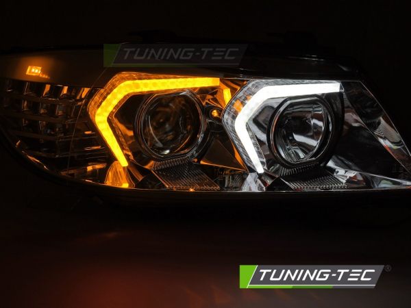 UPGRADE Design LED Angel Eyes Scheinwerfer Set für BMW 3er E90/E91 05-08 chrom mit LED Blinker