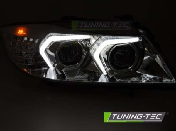 UPGRADE Design VOLL LED Angel Eyes Scheinwerfer Set für BMW 3er E90/E91 05-08 chrom