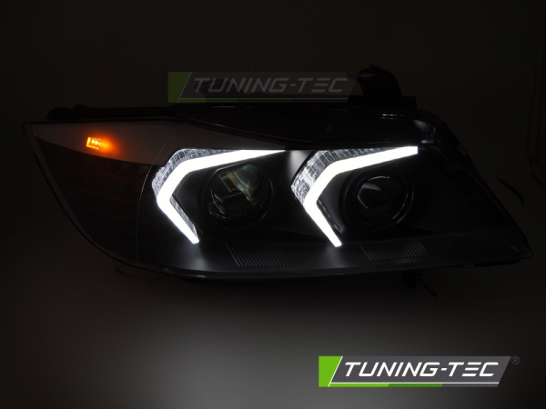 UPGRADE Design VOLL LED Angel Eyes Scheinwerfer Set für BMW 3er E90/E91 05-08 schwarz