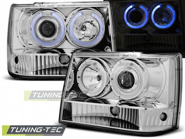 LED Angel Eyes Scheinwerfer für Jeep Grand Cherokee 93-98 chrom