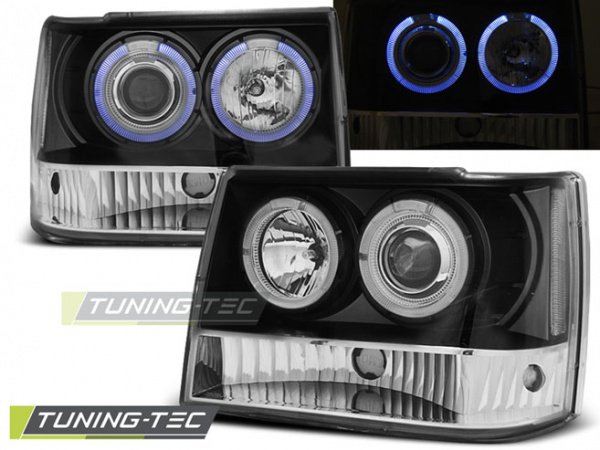 LED Angel Eyes Scheinwerfer für Jeep Grand Cherokee 93-98 schwarz
