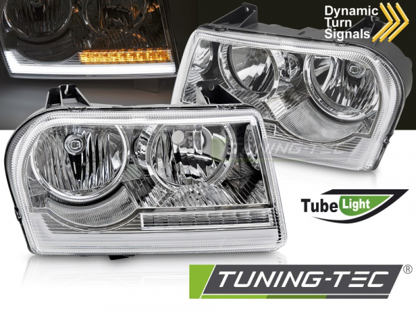 LED Tagfahrlicht Design Scheinwerfer Set für Chrysler 300C 05-08 chrom mit dyn. Blinker