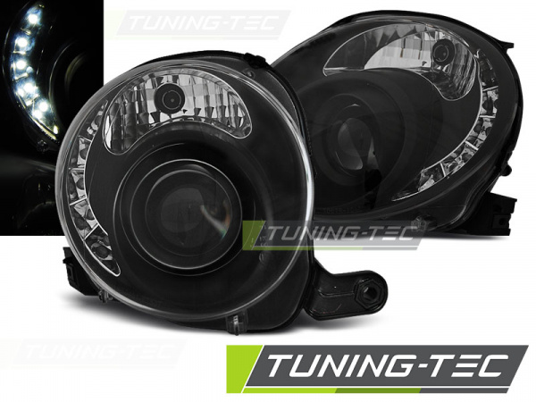 LED Tagfahrlicht Design Scheinwerfer für Fiat 500 07-15 schwarz