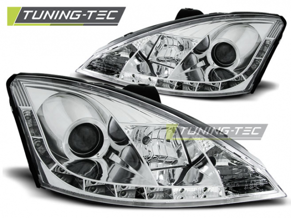 LED Tagfahrlicht Design Scheinwerfer für Ford Focus 1 Facelift 01-04 chrom