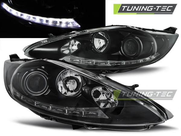 LED Tagfahrlicht Design Scheinwerfer für Ford Fiesta MK7 08-12 Vorfacelift schwarz