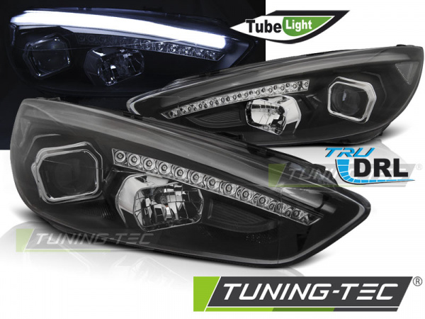 LED Tagfahrlicht Scheinwerfer für Ford Focus MK3 Facelift 14-18 schwarz mit LED Blinker