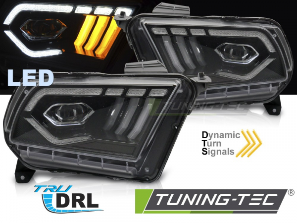 VOLL LED Tagfahrlicht Scheinwerfer Set für Ford Mustang 10-13 schwarz mit dyn. Blinker und Willkommensfunktion