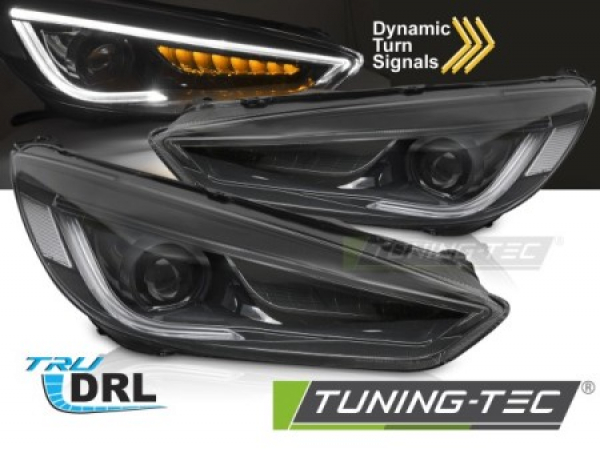 LED Tagfahrlicht Scheinwerfer Set für Ford Focus MK3 Facelift 14-18 schwarz mit dyn. Blinker