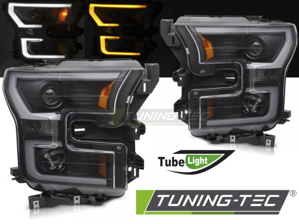LED Tagfahrlicht Design Scheinwerfer Set für Ford F150 MK13 14-17 schwarz mit LED Blinker