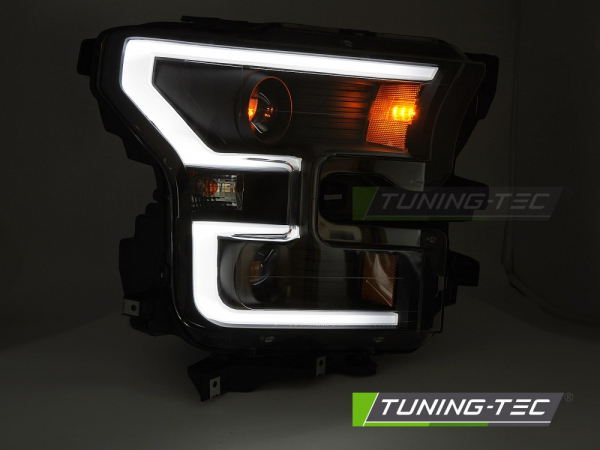 LED Tagfahrlicht Design Scheinwerfer Set für Ford F150 MK13 14-17 schwarz mit LED Blinker