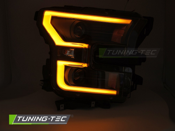 LED Tagfahrlicht Design Scheinwerfer Set für Ford F150 MK13 14-17 schwarz mit LED Blinker
