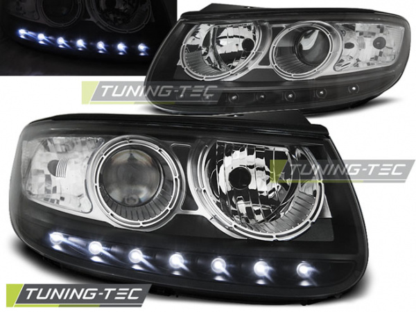 LED Tagfahrlicht Design Scheinwerfer für Hyundai Santa Fe 06-12 schwarz