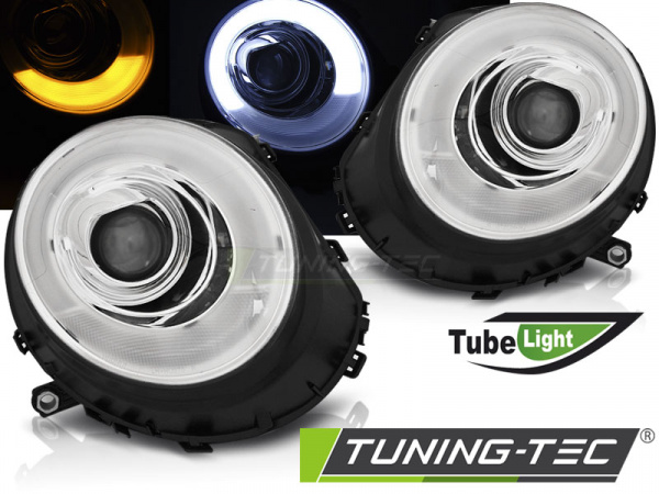 LED Tagfahrlicht Design Scheinwerfer für Mini Cooper R55/R56/R57 06-14 chrom mit LED Blinker LTI