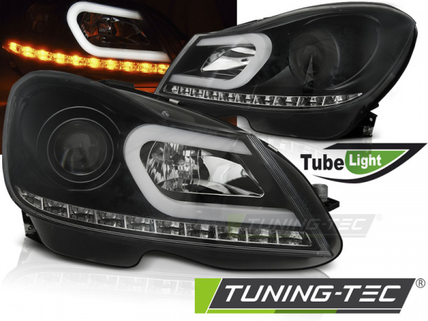 LED Tagfahrlicht Design Scheinwerfer für Mercedes Benz C-Klasse W204 11-14 (Mopf) schwarz