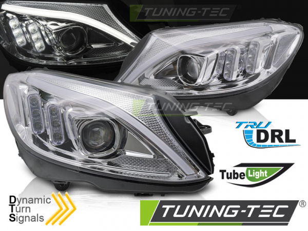Upgrade LED Tagfahrlicht Scheinwerfer für Mercedes Benz C-Klasse W205 14-18 chrom mit dyn. Blinker
